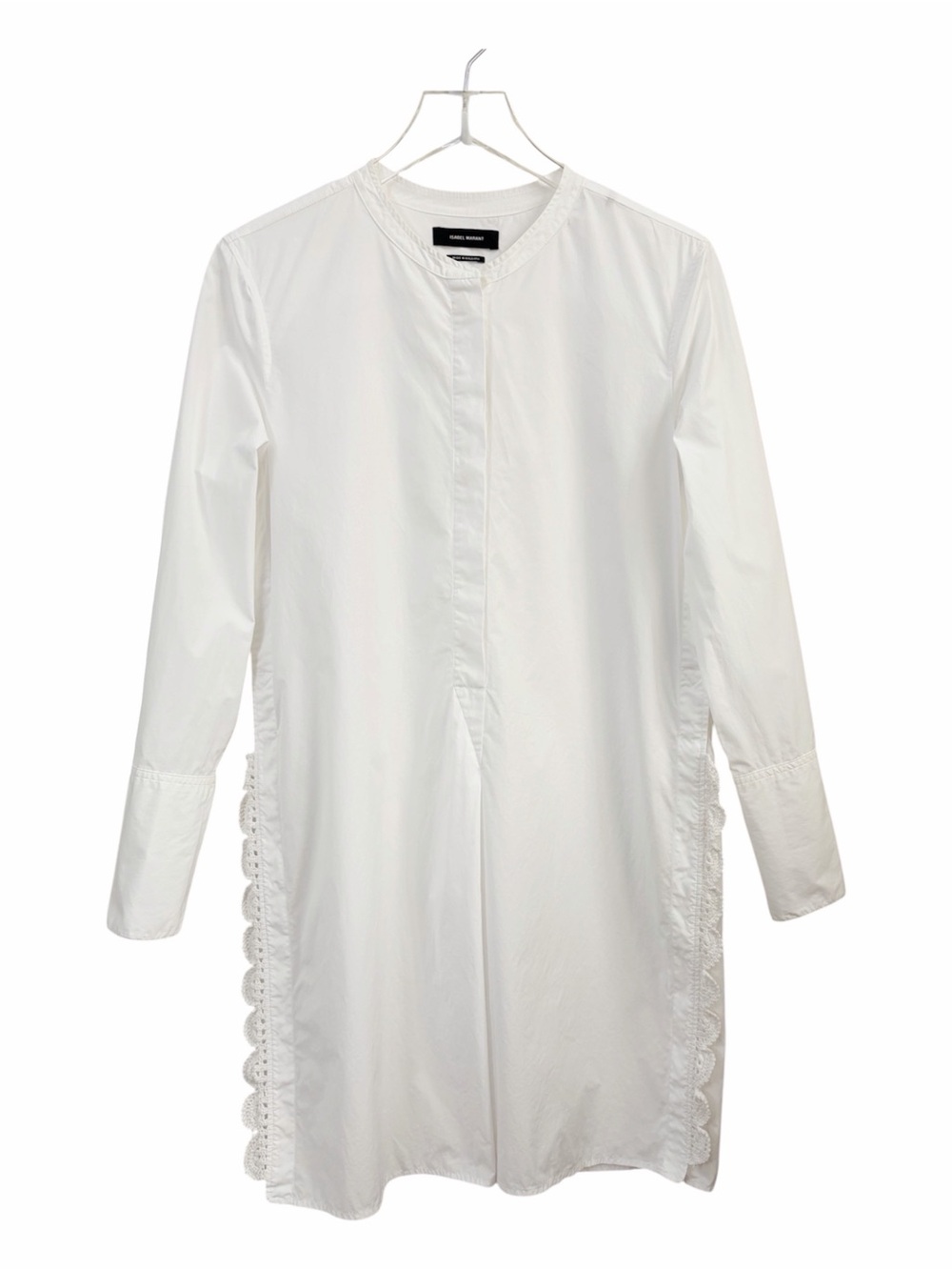 Isabel Marant | Popover White Long Sleeve Cotton Crochet Trim Shirt Dress
